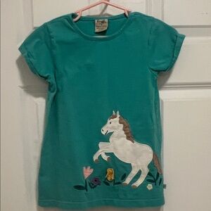 Frugi Teal Shirt with Horse and Floral Design